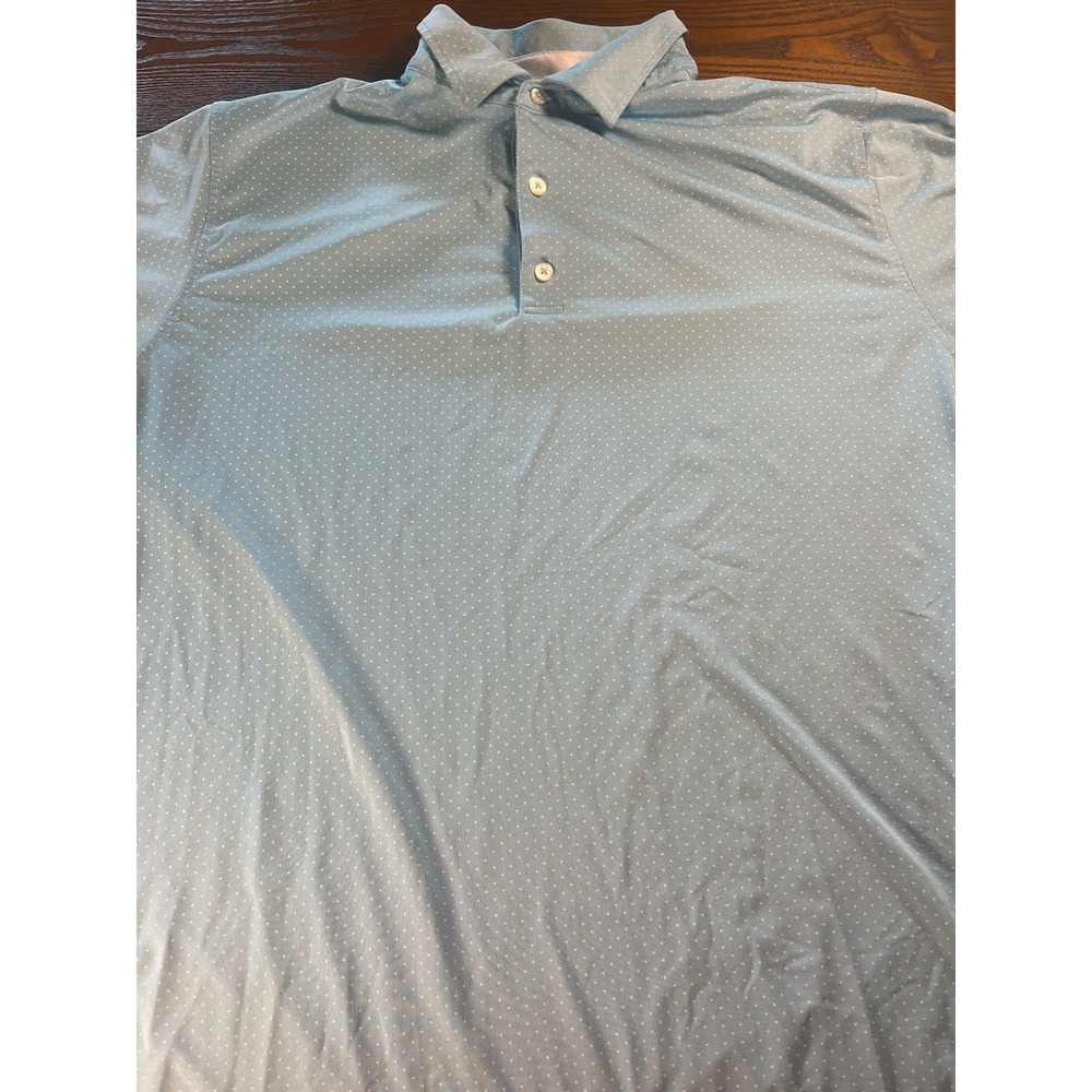Footjoy Polo Shirt Mens Sz XL Baby/Light Blue Golf Performance Stretch Polka Dot